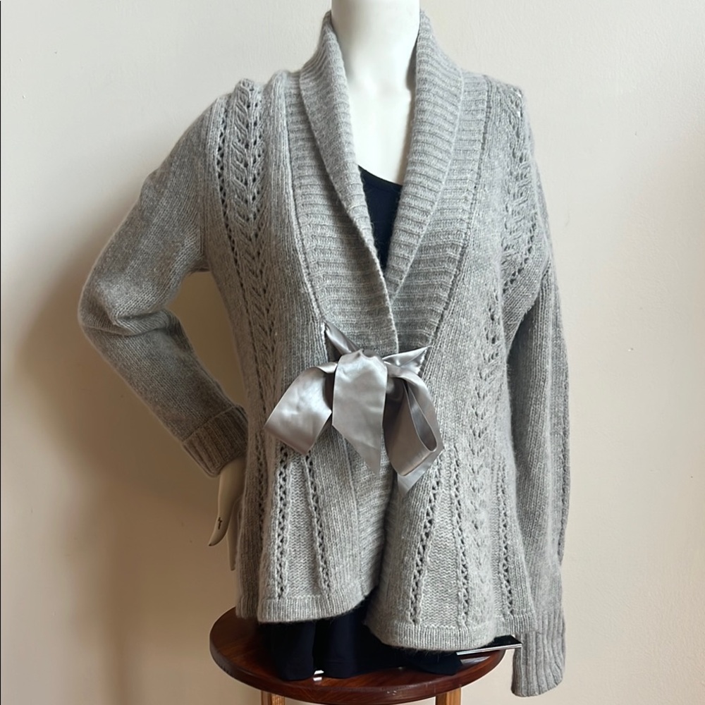 Marina Luna lambswool Gray Cable Knit Cardigan with Shawl Collar
